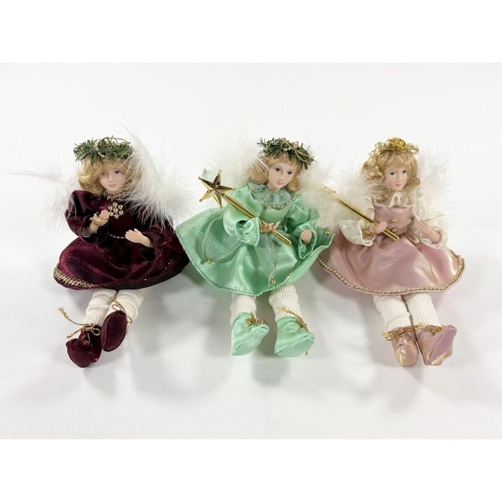 Vintage 90s Christmas Angel Fairy Shelf Sitter Ornament Doll Lot of 3 Bendable